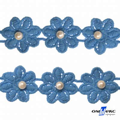 Тесьма вязанная "Цветок с бусиной" 187, шир. 29 мм/уп. 13,7+/-1 м, цвет голубой - купить в Евпатории. Цена: 1 084.20 руб.