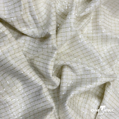 Ткань костюмная с пайетками, 100%полиэстр, 460+/-10 гр/м2, 150см #309 - цв. молочный - купить в Евпатории. Цена 1 203.93 руб.