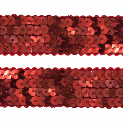 Тесьма с пайетками 3, шир. 20 мм/уп. 25+/-1 м, цвет красный - купить в Евпатории. Цена: 778.19 руб.