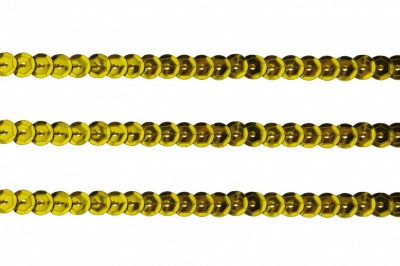 Пайетки "ОмТекс" на нитях, SILVER-BASE, 6 мм С / упак.73+/-1м, цв. А-1 - т.золото - купить в Евпатории. Цена: 468.37 руб.