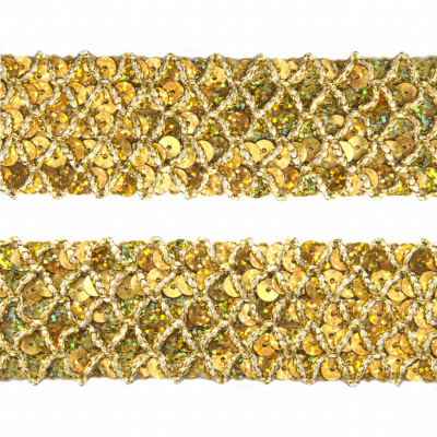 Тесьма с пайетками D16, шир. 35 мм/уп. 25+/-1 м, цвет золото - купить в Евпатории. Цена: 1 281.60 руб.