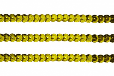 Пайетки "ОмТекс" на нитях, SILVER-BASE, 6 мм С / упак.73+/-1м, цв. 7 - св.золото - купить в Евпатории. Цена: 468.37 руб.