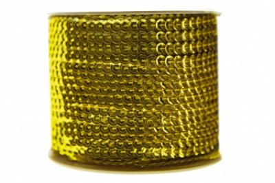Пайетки "ОмТекс" на нитях, SILVER-BASE, 6 мм С / упак.73+/-1м, цв. 7 - св.золото - купить в Евпатории. Цена: 468.37 руб.