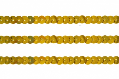 Пайетки "ОмТекс" на нитях, SILVER SHINING, 6 мм F / упак.91+/-1м, цв. 48 - золото - купить в Евпатории. Цена: 356.19 руб.