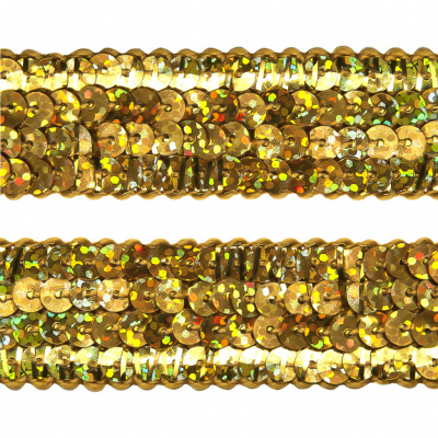 Тесьма с пайетками D16, шир. 20 мм/уп. 25+/-1 м, цвет золото - купить в Евпатории. Цена: 786.13 руб.